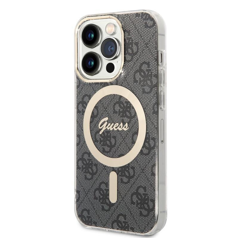 Guess 4G IML gelový obal s MagSafe na iPhone 14 Pro - černý