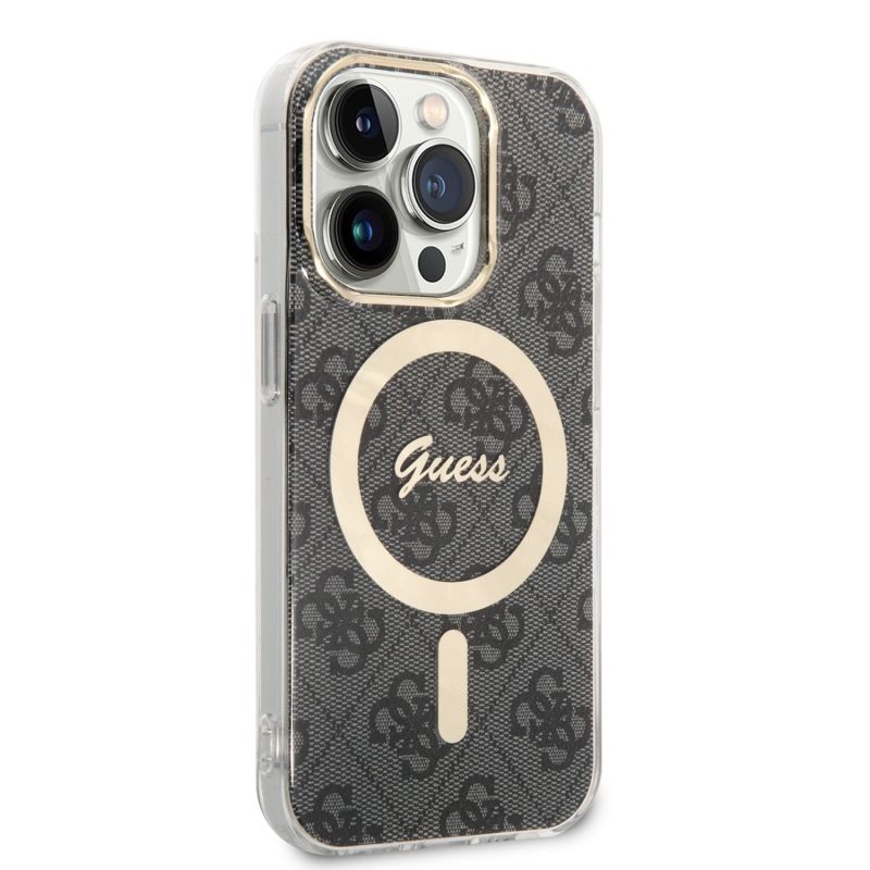 Guess 4G MagSafe Kompatibilní Zadní Kryt + Bezdrátová Nabíječka pro iPhone 14 Pro Black