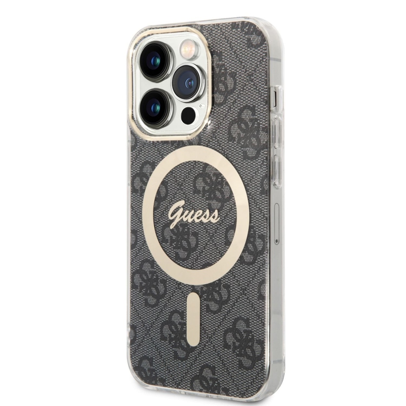 Guess 4G MagSafe Kompatibilní Zadní Kryt + Bezdrátová Nabíječka pro iPhone 14 Pro Black