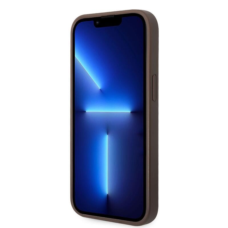Guess 4G stripe gelový obal s pevnými zády na iPhone 14 Plus - hnědý