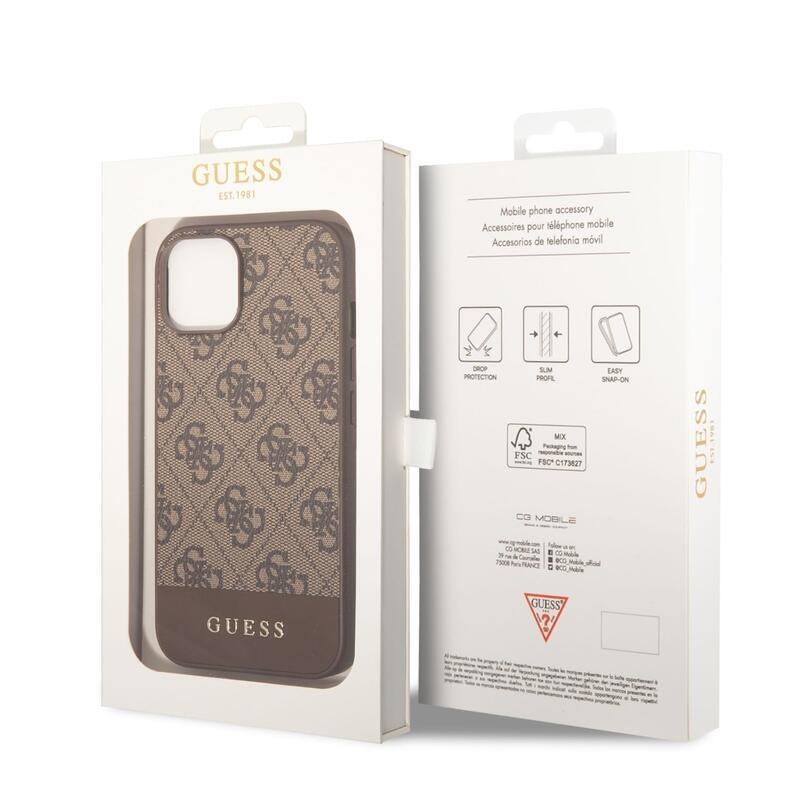 Guess 4G stripe gelový obal s pevnými zády na iPhone 14 Plus - hnědý