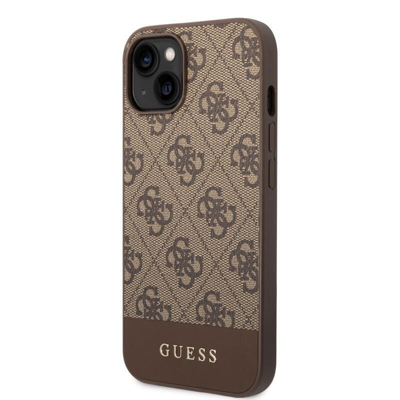 Guess 4G stripe gelový obal s pevnými zády na iPhone 14 Plus - hnědý