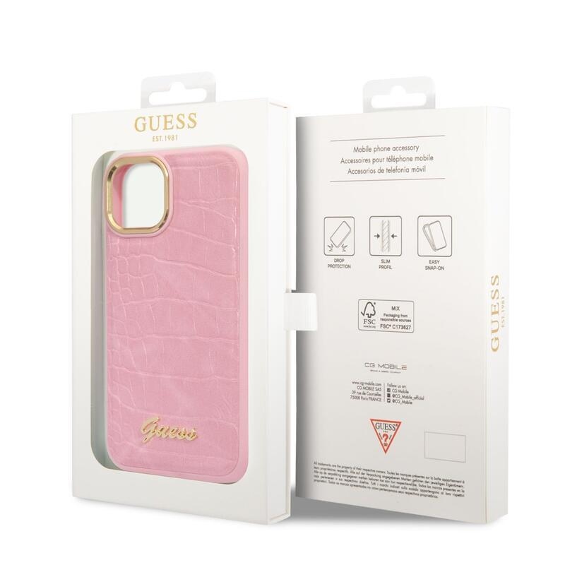 Guess croco gelový obal s imitací kůže na iPhone 14 - růžový
