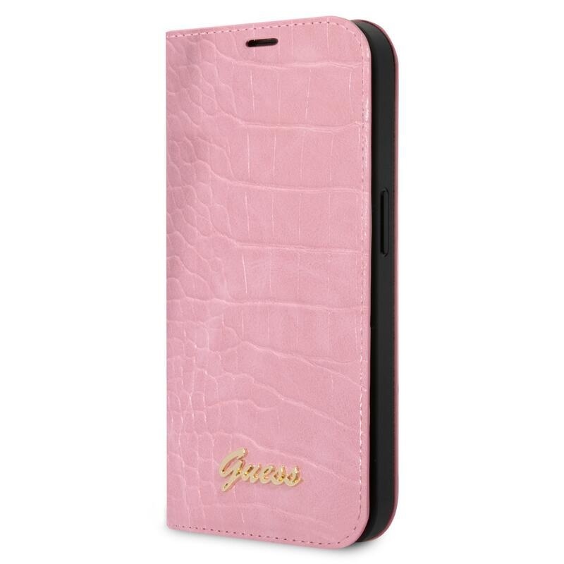 Guess croco zavírací pouzdro s imitací kůže na iPhone 14 - růžové