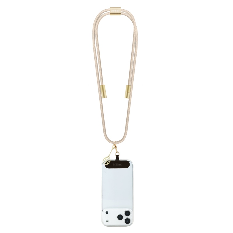 Guess Crossbody Popruh 4G Charm s Nabíjecím Kabelem USB-C/USB-C Beige