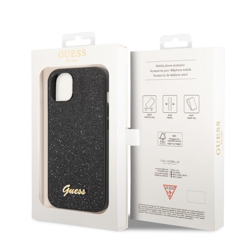Guess flakes gelový obal s pevnými zády a logem na iPhone 14 Plus - černý