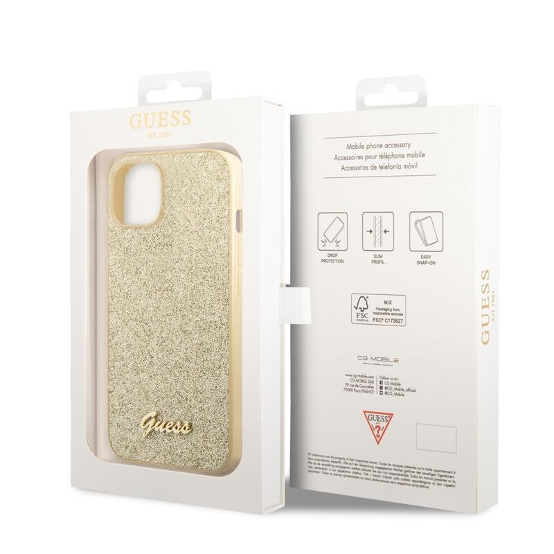 Guess flakes gelový obal s pevnými zády a logem na iPhone 14 Plus - zlatý