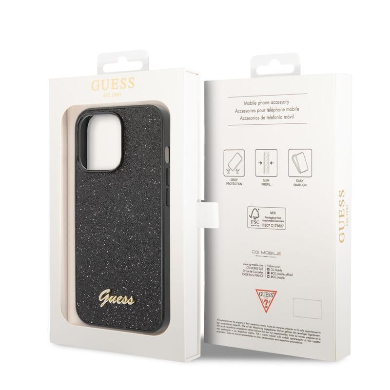 Guess flakes gelový obal s pevnými zády a logem na iPhone 14 Pro Max - černý