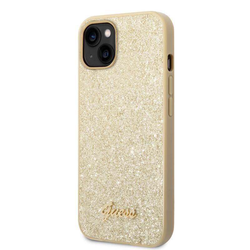Guess flakes gelový obal s pevnými zády a logem na iPhone 14 - zlatý
