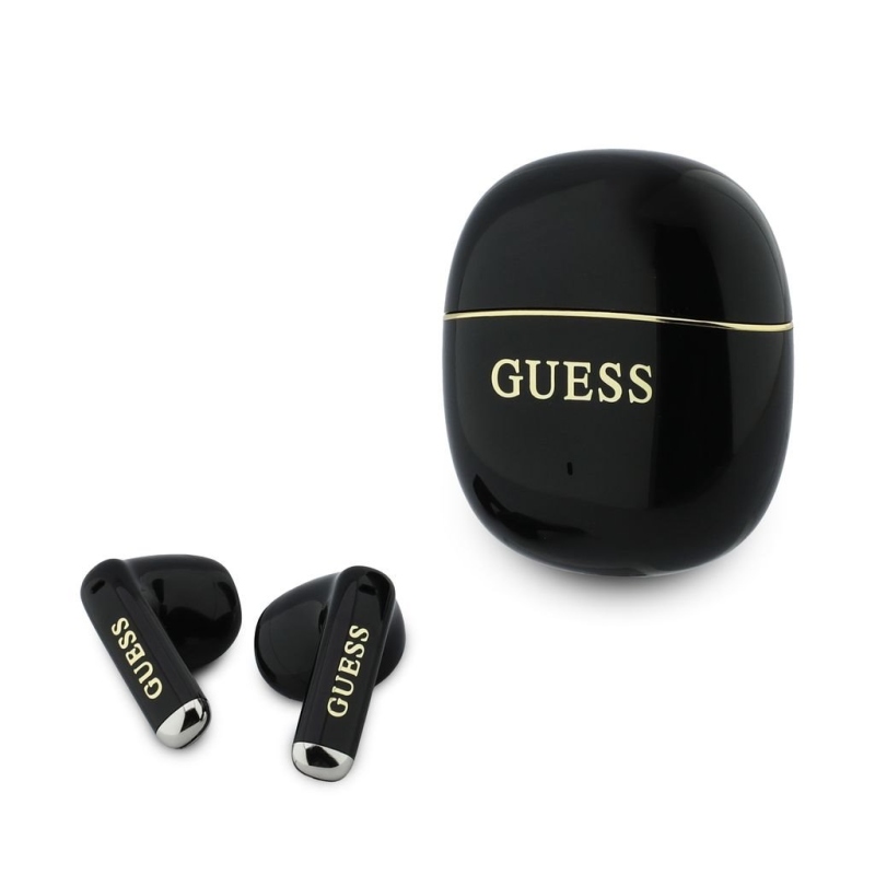 Guess Gold Line Glossy Classic Logo TWS Bezdrátová Sluchátka Black
