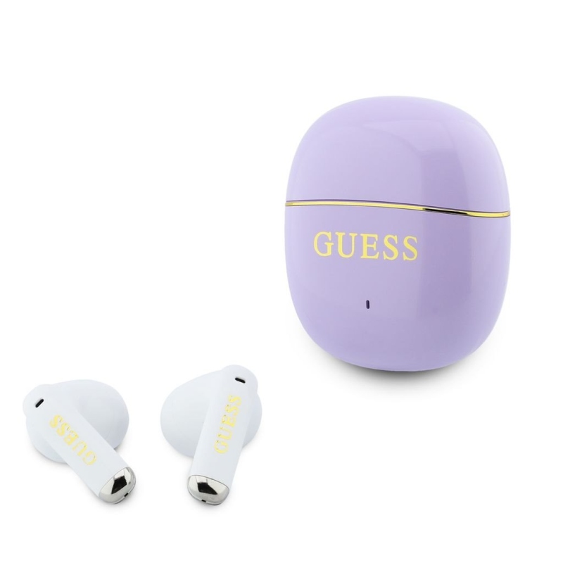 Guess Gold Line Glossy Classic Logo TWS Bezdrátová Sluchátka Purple