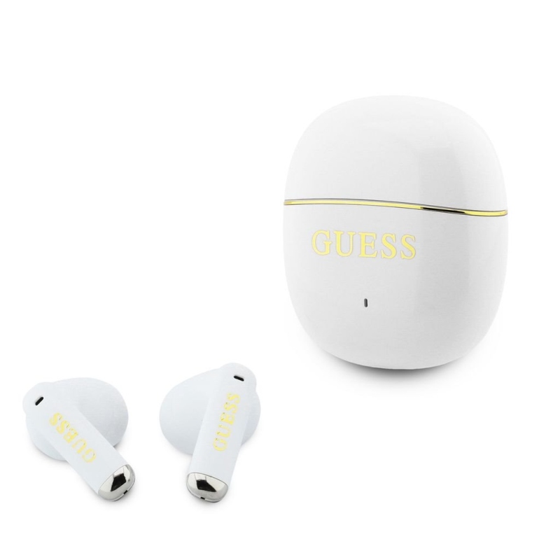 Guess Gold Line Glossy Classic Logo TWS Bezdrátová Sluchátka White
