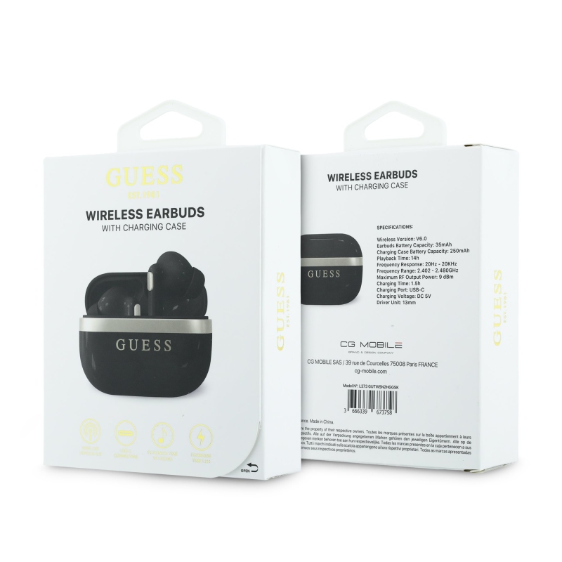 Guess Gold Line Glossy Finish TWS Bezdrátová Sluchátka Black