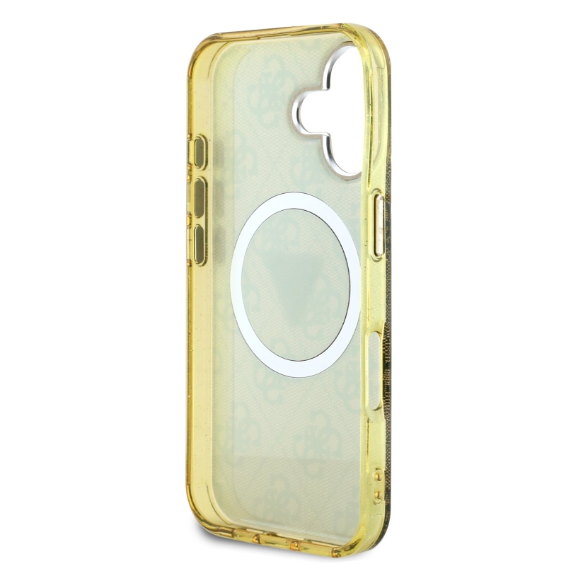Guess IML 4G Glitter and Triangle Logo MagSafe Zadní Kryt pro iPhone 16 Brown
