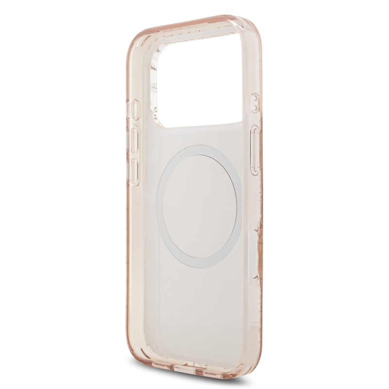 Guess IML Flowers Allover Strap MagSafe Zadní Kryt pro iPhone 17 Pro Pink