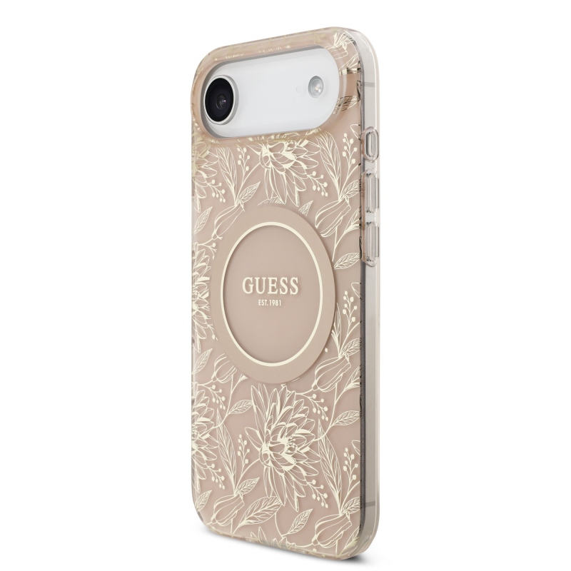 Guess IML Flowers Allover Strap MagSafe Zadní Kryt pro iPhone Air Pink
