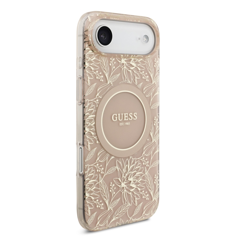 Guess IML Flowers Allover Strap MagSafe Zadní Kryt pro iPhone Air Pink