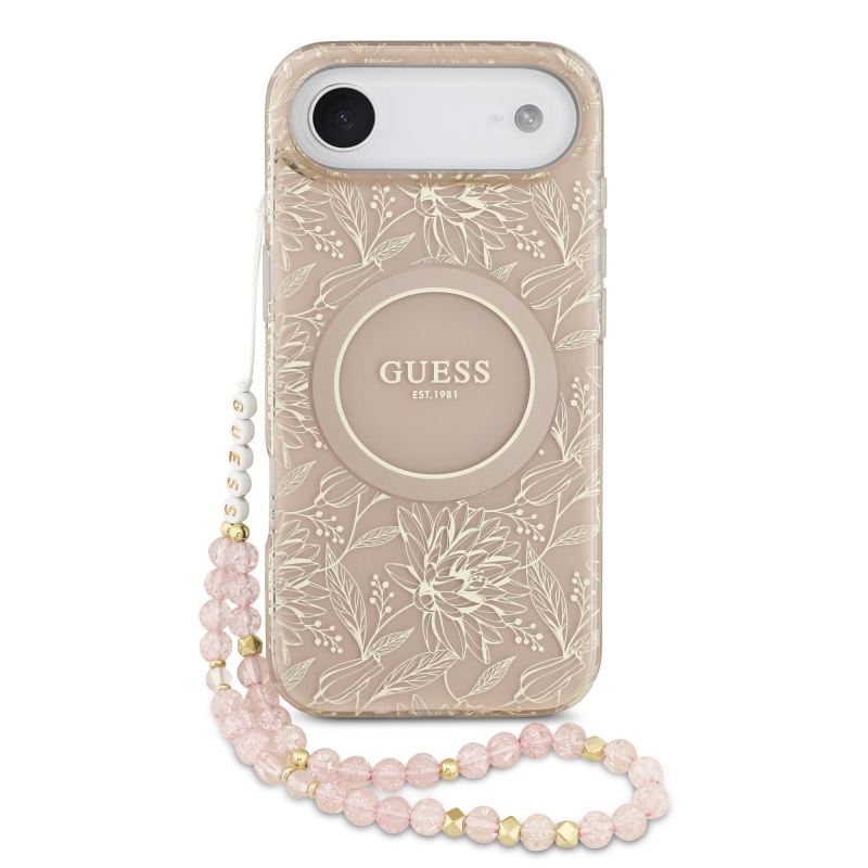 Guess IML Flowers Allover Strap MagSafe Zadní Kryt pro iPhone Air Pink
