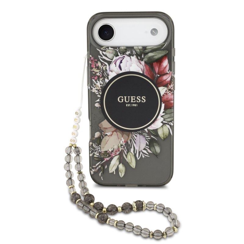 Guess IML Flowers Strap MagSafe Zadní Kryt pro iPhone Air Black