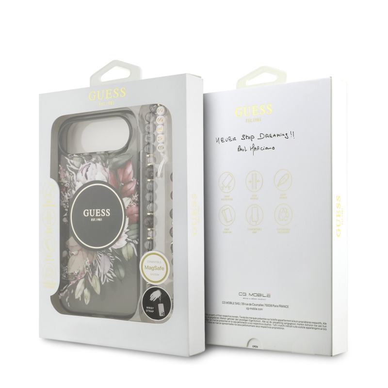 Guess IML Flowers Strap MagSafe Zadní Kryt pro iPhone Air Black