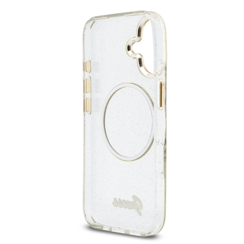 Guess IML Glitter Script Strap MagSafe Zadní Kryt pro iPhone 17 Transparent