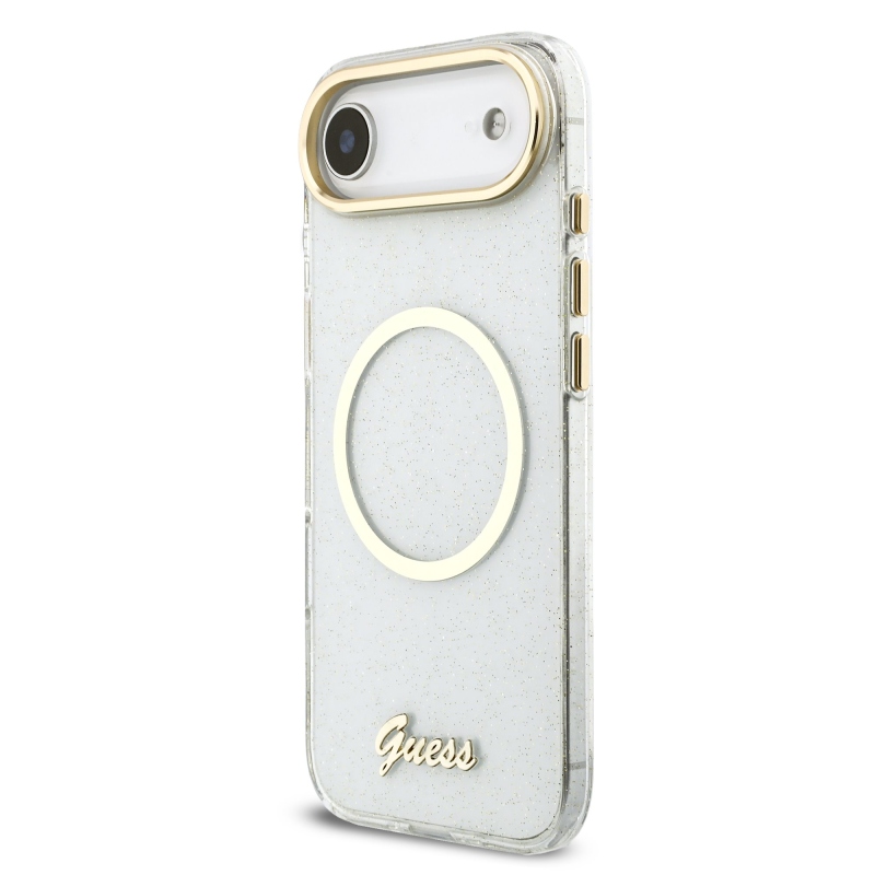 Guess IML Glitter Script Strap MagSafe Zadní Kryt pro iPhone Air Transparent