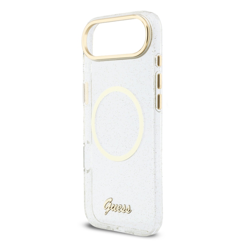 Guess IML Glitter Script Strap MagSafe Zadní Kryt pro iPhone Air Transparent