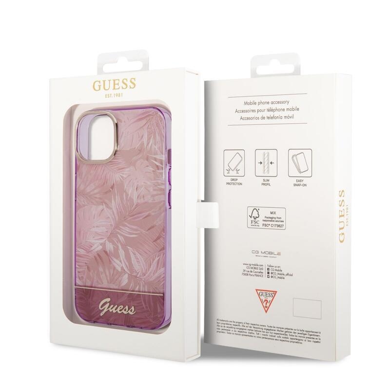 Guess jungle gelový obal s pevnými zády na iPhone 14 Plus - růžový