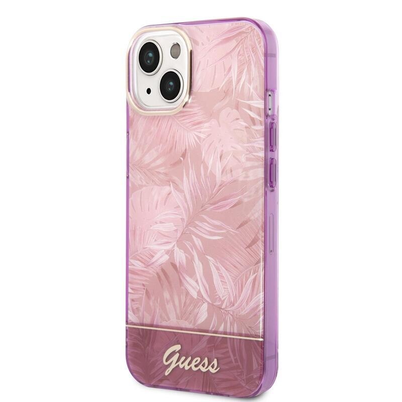 Guess jungle gelový obal s pevnými zády na iPhone 14 Plus - růžový