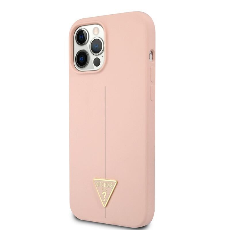 Guess line silikonový obal na iPhone 12/12 Pro - růžový