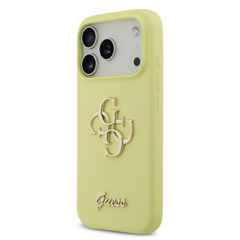 Guess Liquid Silicone 4G Metal Logo Zadní Kryt pro iPhone 17 Pro Yellow