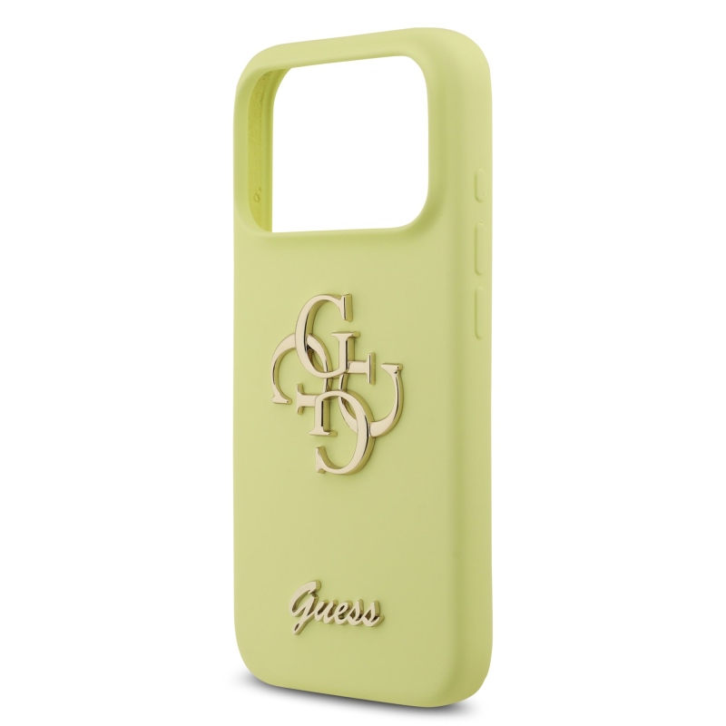 Guess Liquid Silicone 4G Metal Logo Zadní Kryt pro iPhone 17 Pro Yellow