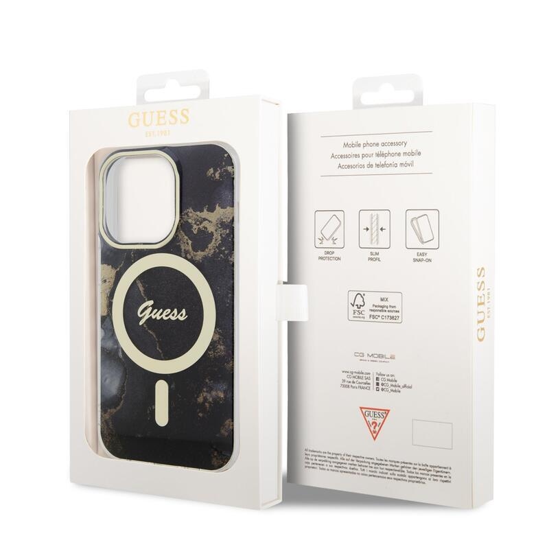 Guess marble IML gelový obal s MagSafe na iPhone 13 Pro - černý