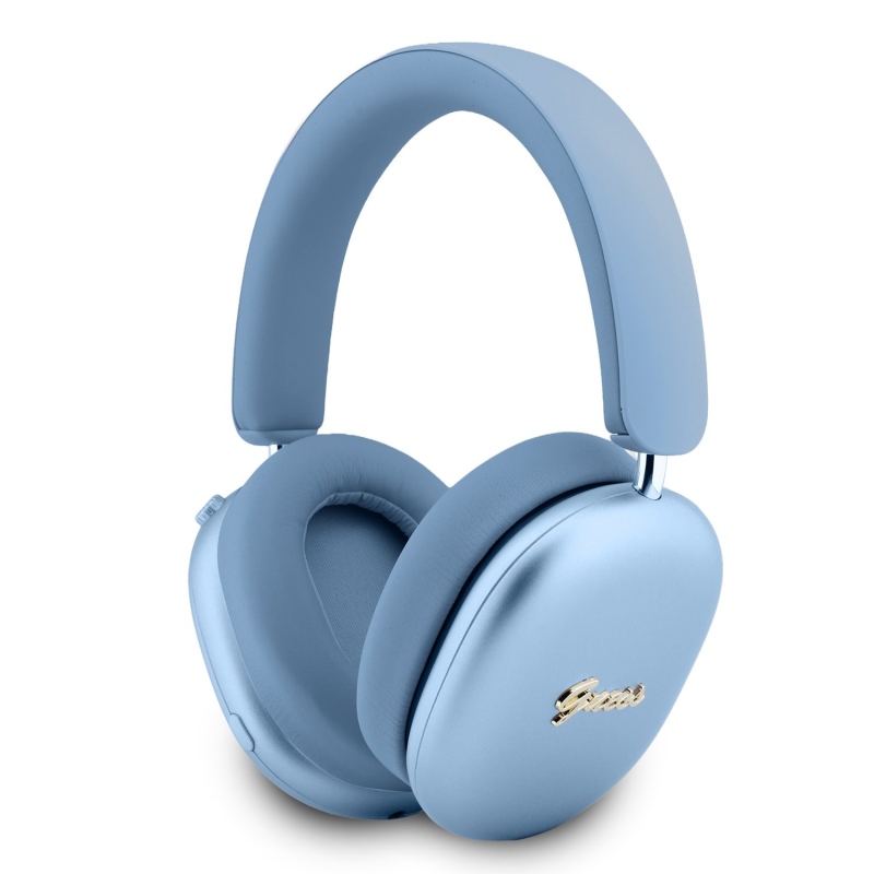Guess Metallic Finish Gold Script Logo ENC Bezdrátová Sluchátka Light Blue