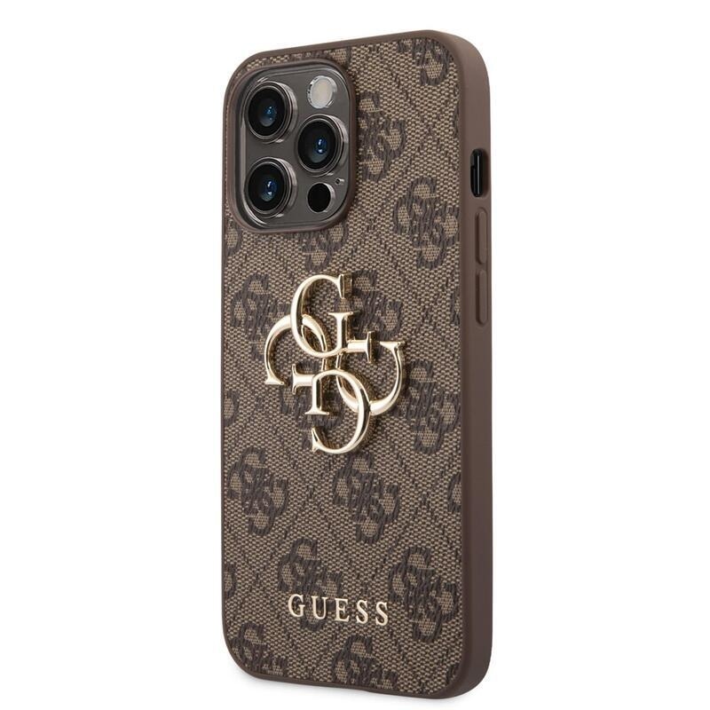 Guess obal s kovovým logem na iPhone 14 Pro - hnědý