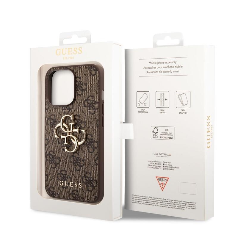 Guess obal s kovovým logem na iPhone 14 Pro - hnědý