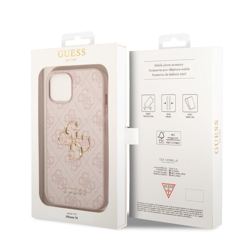 Guess obal s kovovým logem na iPhone 14 - růžový