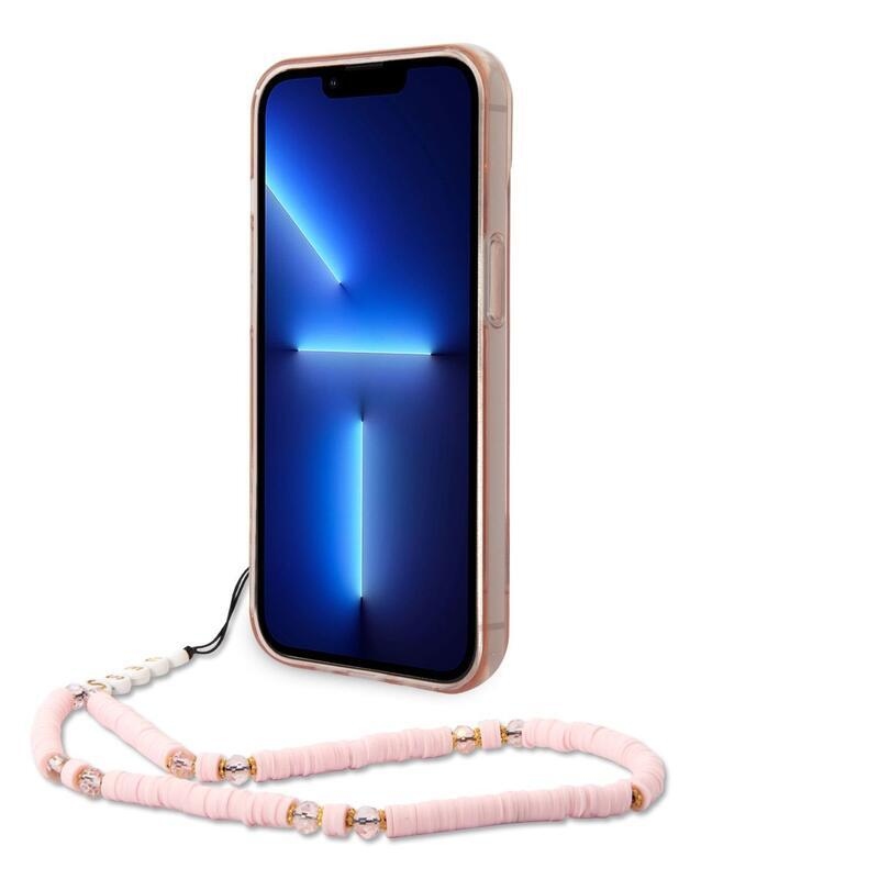 Guess outline gelový obal s pevnými zády a poutkem na iPhone 14 Plus - růžový