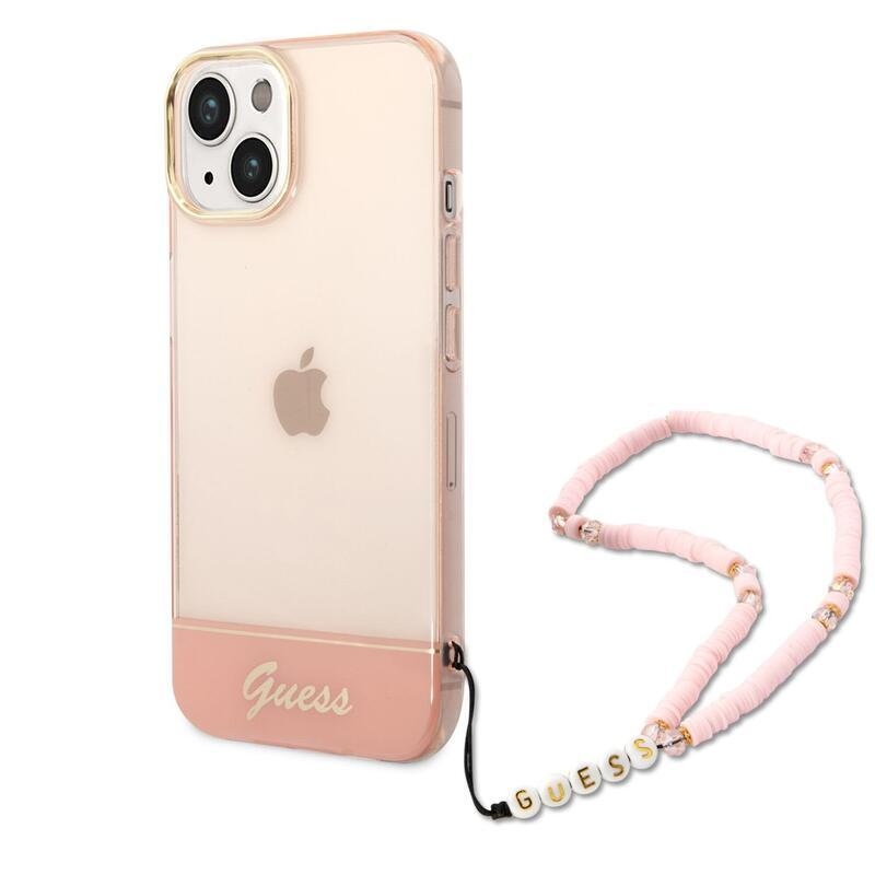 Guess outline gelový obal s pevnými zády a poutkem na iPhone 14 Plus - růžový