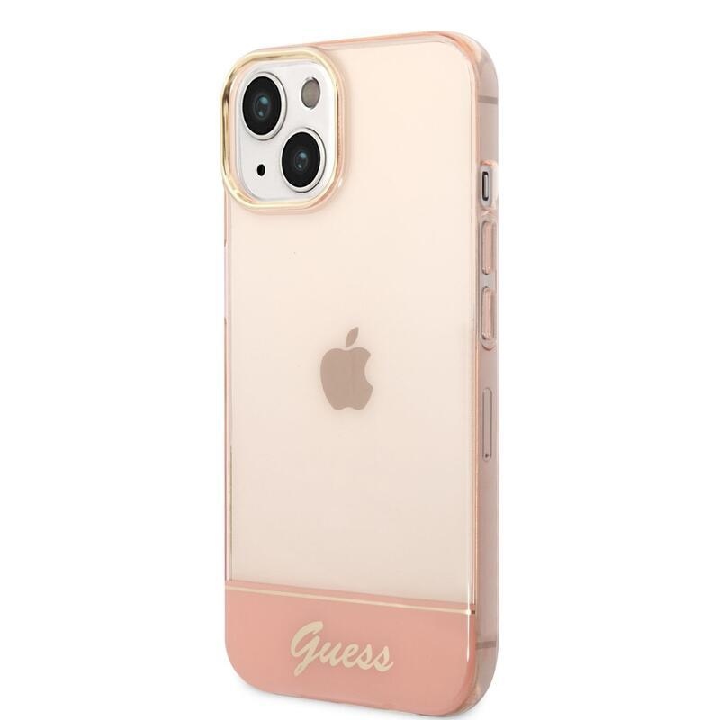 Guess outline gelový obal s pevnými zády na iPhone 14 Plus - růžový