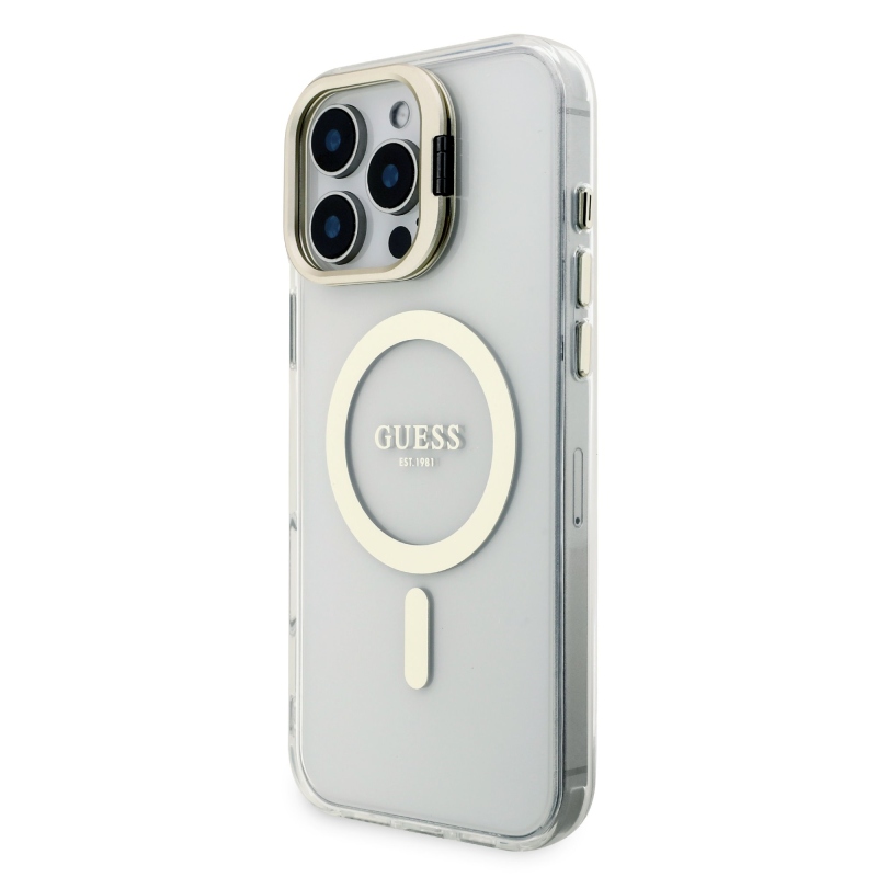 Guess PC/TPU Electroplated Stand Camera Frame Zadní Kryt s Vyměnitelným Pozadím pro iPhone 16 Pro Max