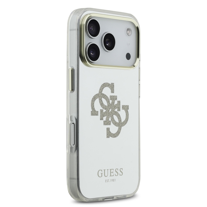 Guess PC/TPU Mirror 4G Glitter Logo MagSafe Zadní Kryt pro iPhone 17 Pro Gold