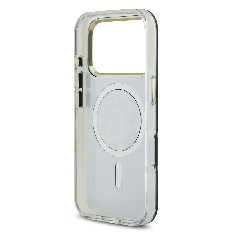 Guess PC/TPU Mirror 4G Glitter Logo MagSafe Zadní Kryt pro iPhone 17 Pro Gold