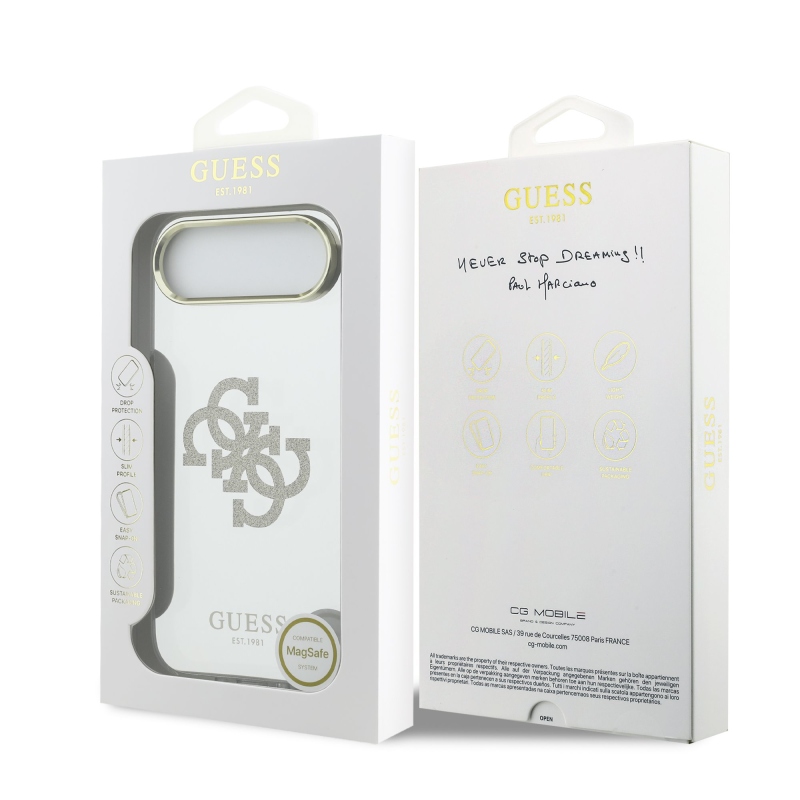 Guess PC/TPU Mirror 4G Glitter Logo MagSafe Zadní Kryt pro iPhone Air Gold