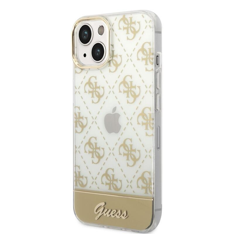 Guess peony script gelový obal s pevnými zády na iPhone 14 Plus - zlatý