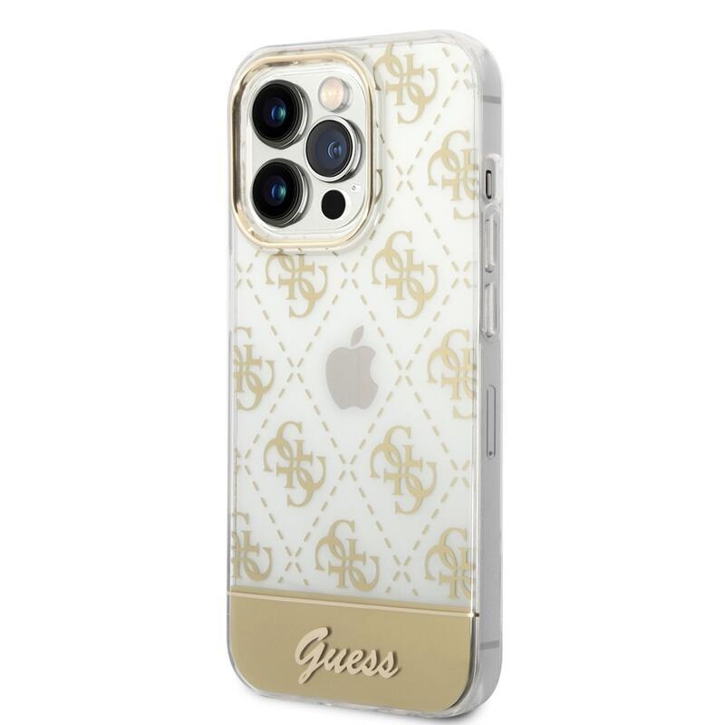 Guess peony script gelový obal s pevnými zády na iPhone 14 Pro Max - zlatý
