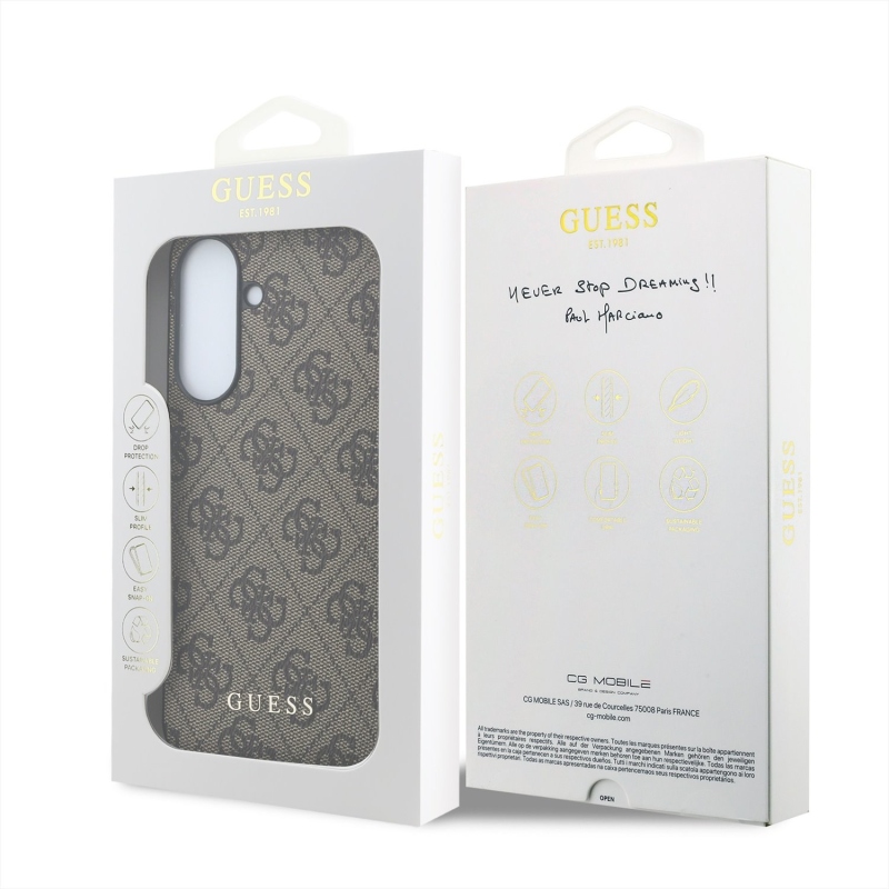 Guess PU 4G Metal Classic Logo Zadní Kryt pro Samsung Galaxy A57 Brown