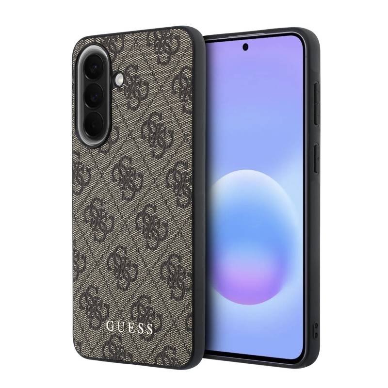 Guess PU 4G Metal Classic Logo Zadní Kryt pro Samsung Galaxy A57 Brown