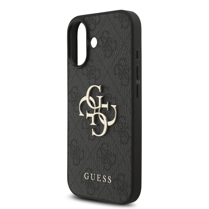Guess PU 4G Metal Logo Strap Zadní Kryt pro iPhone 17 Black