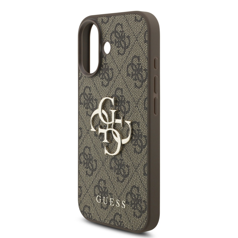 Guess PU 4G Metal Logo Strap Zadní Kryt pro iPhone 17 Brown